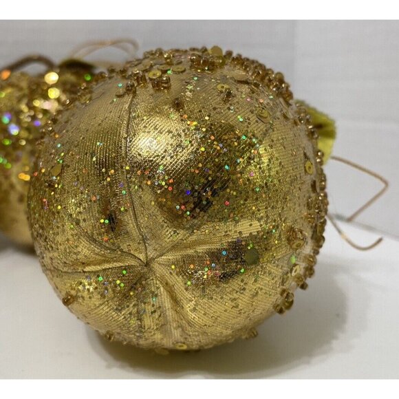 Gold & Sequin Apple Christmas Ornament Lot of 5 Holiday Decor - Picture 4 of 4